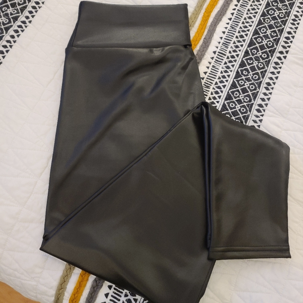Black PU Leather fleece lined leggings